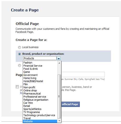 Facebook Create Page