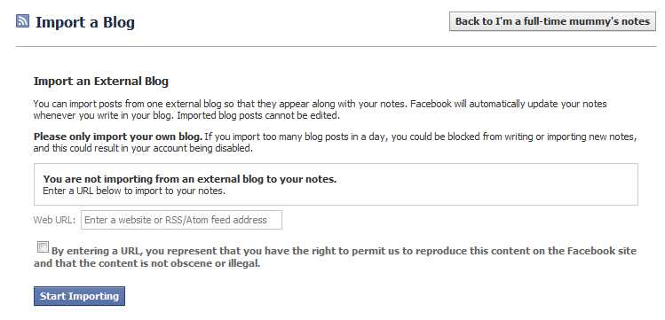 Import a Blog into your Facebook Page